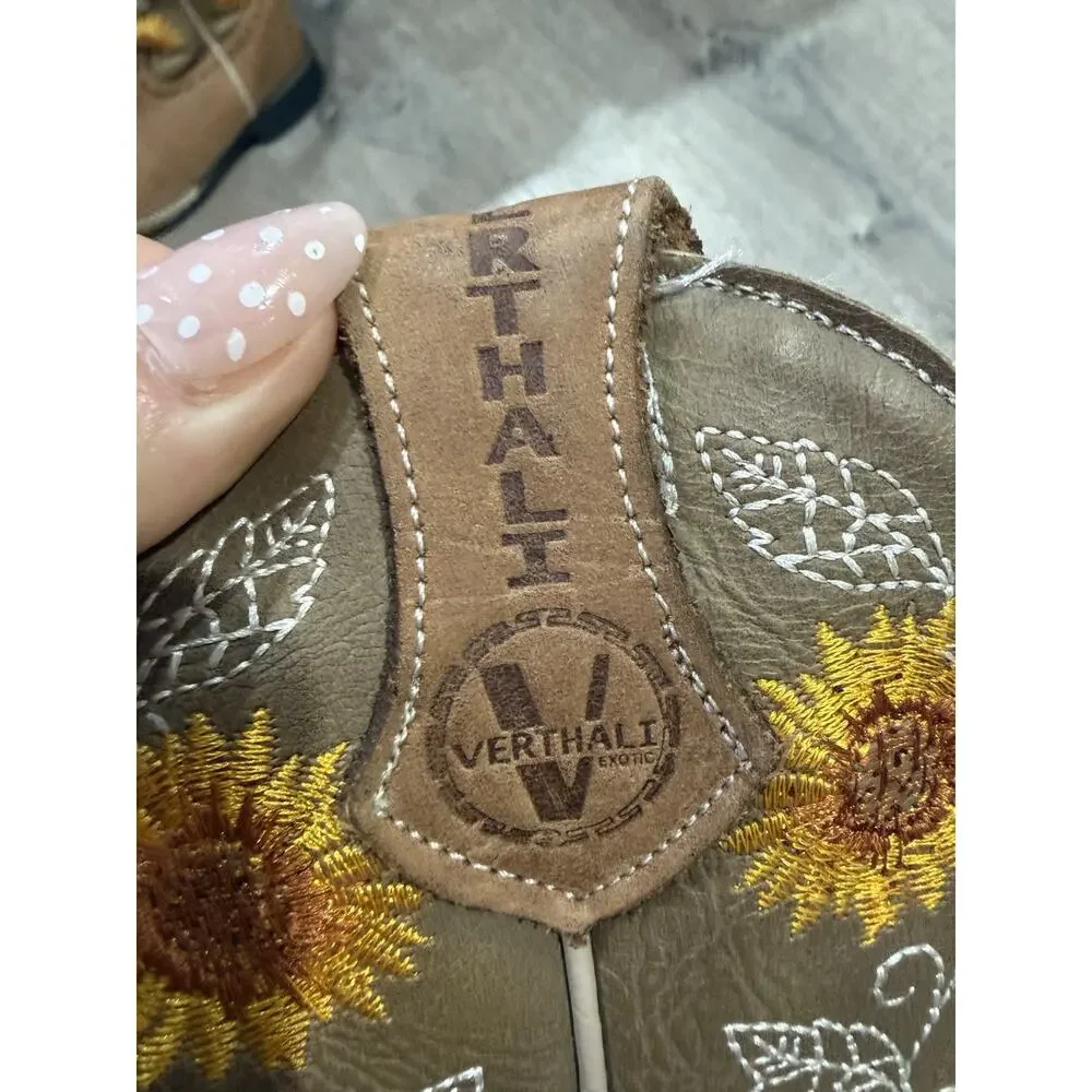 Verthali sunflower custom embroidered boots Genuine leather Girl Size 12 EUC